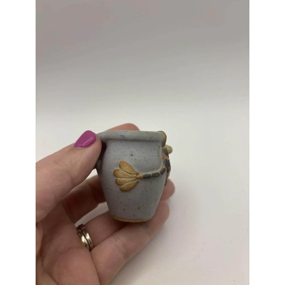 Vintage Ray & Tami Bier Pottery Charlevoix MI Folk Art Frog on Miniature Pitcher